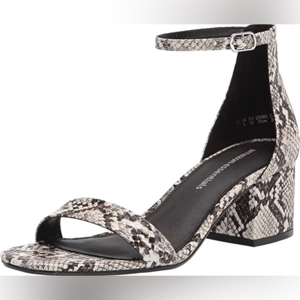 Amazon Essentials Women's Two Strap Heeled Sandal SIZE 8.5 snake print